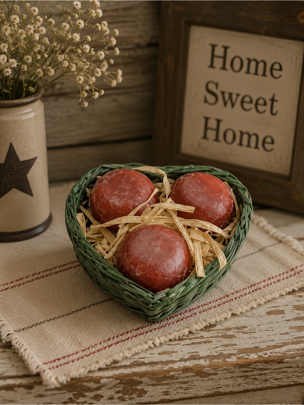Apple Candle Basket Set Of 3 Red Apple Candles Green Basket Decor Vintage